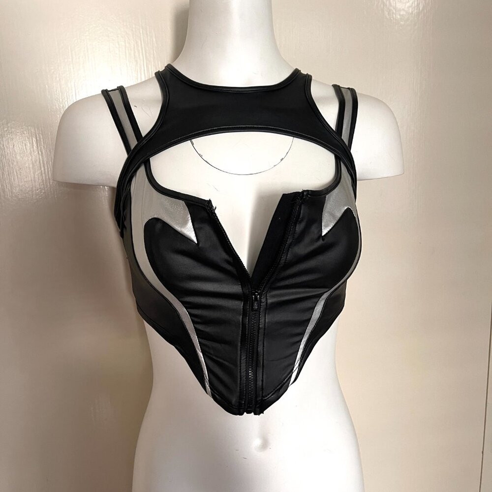 NWT Shein Reflective Sexy Zipp crop Corset Top Rave Club Festival - Picture 8 of 9
